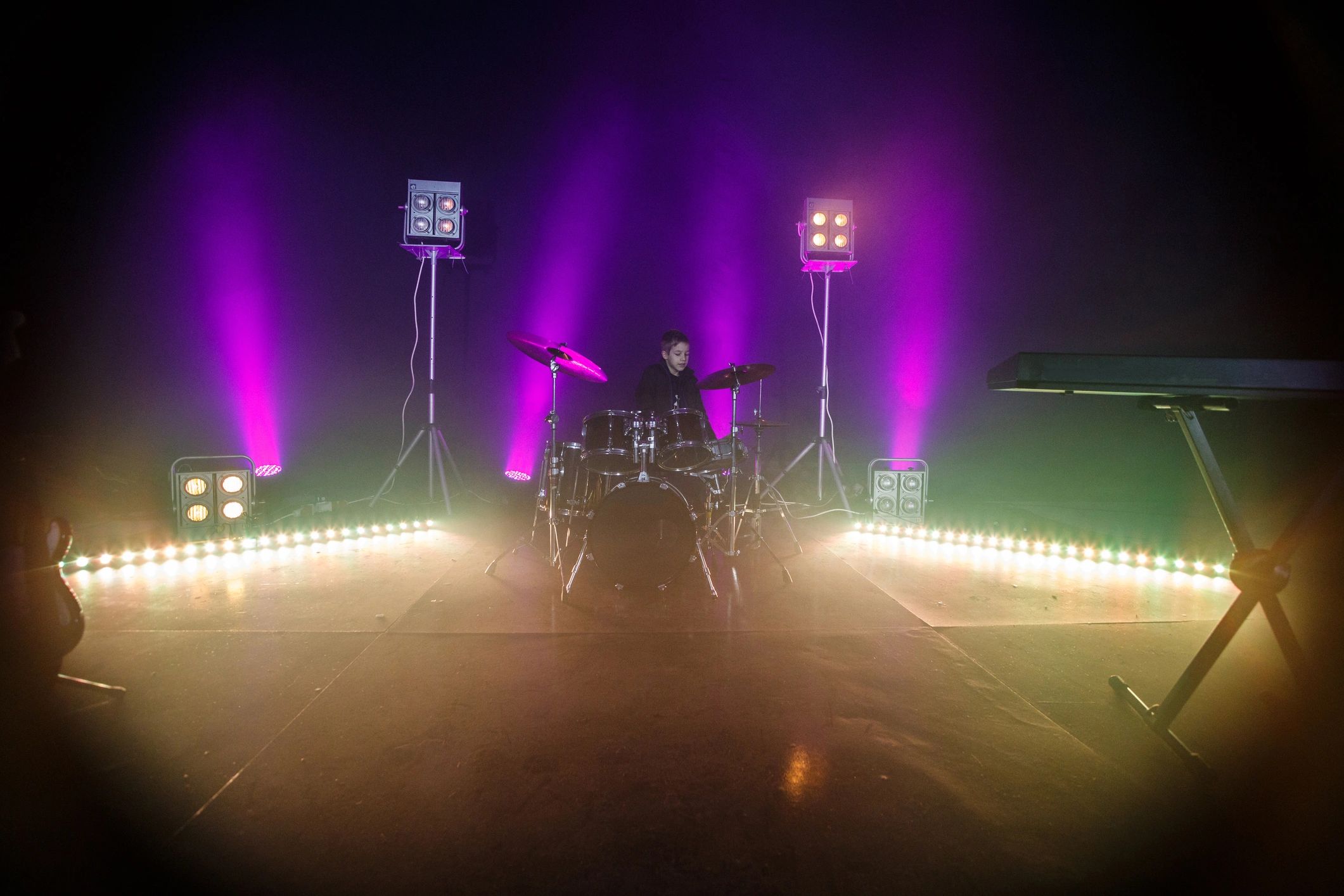 Stage setup with lighting for a live performance